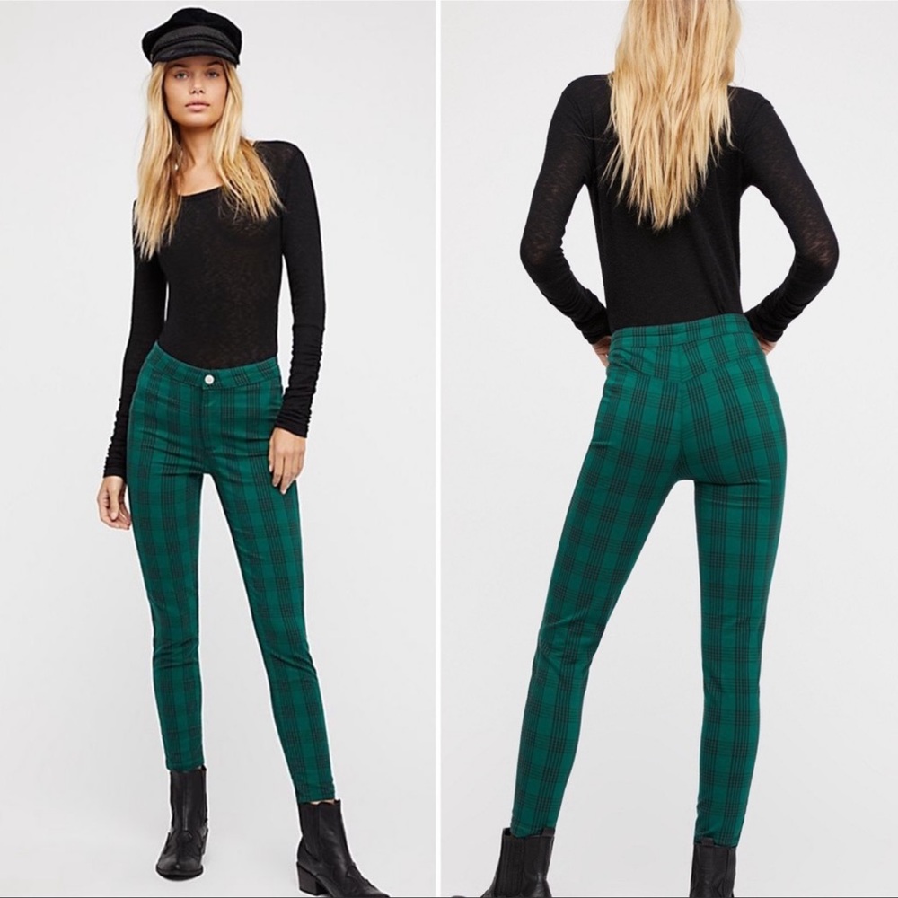 Free People Green Plaid Skinny Pants Size 29